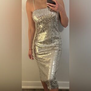 Silver Sequin Evening Dress